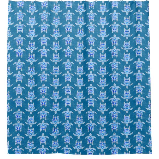 Blue Tribal Honu Sea Turtles Shower Curtain (Front)