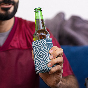 Blue Tribal Pattern Art Can Cooler