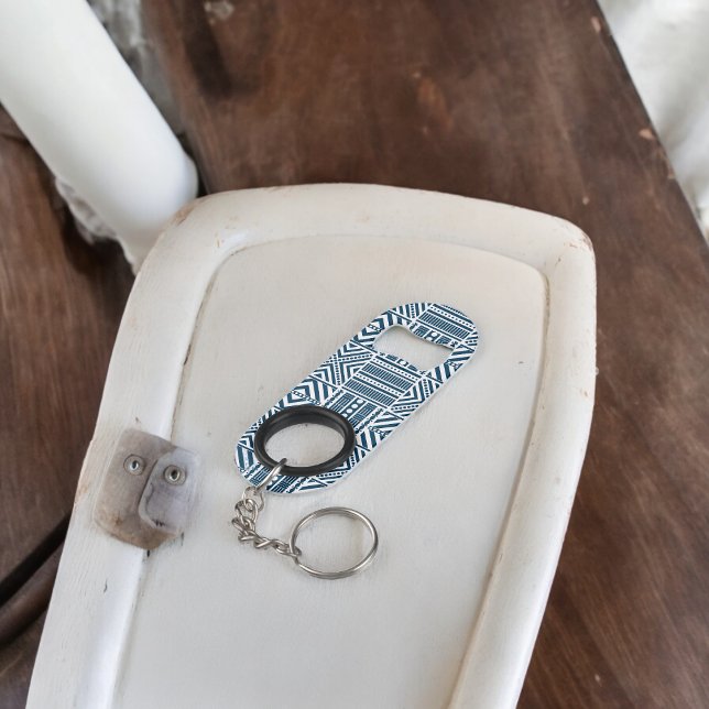 Blue Tribal Pattern Art Keychain Bottle Opener ( Bottle Openers )