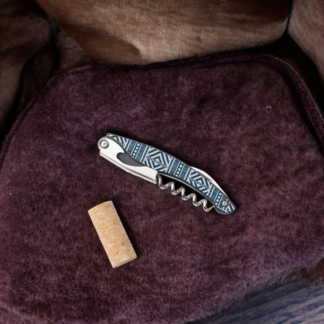 Blue Tribal Pattern Art Waiter's Corkscrew (Corkscrew Bottle Opener)