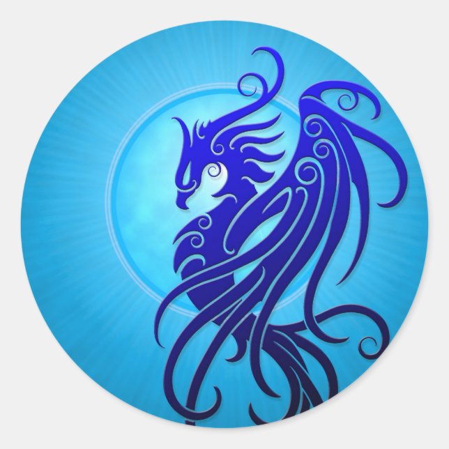 Blue Tribal Phoenix Classic Round Sticker (Front)