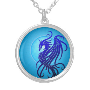 Blue Tribal Phoenix Silver Plated Necklace