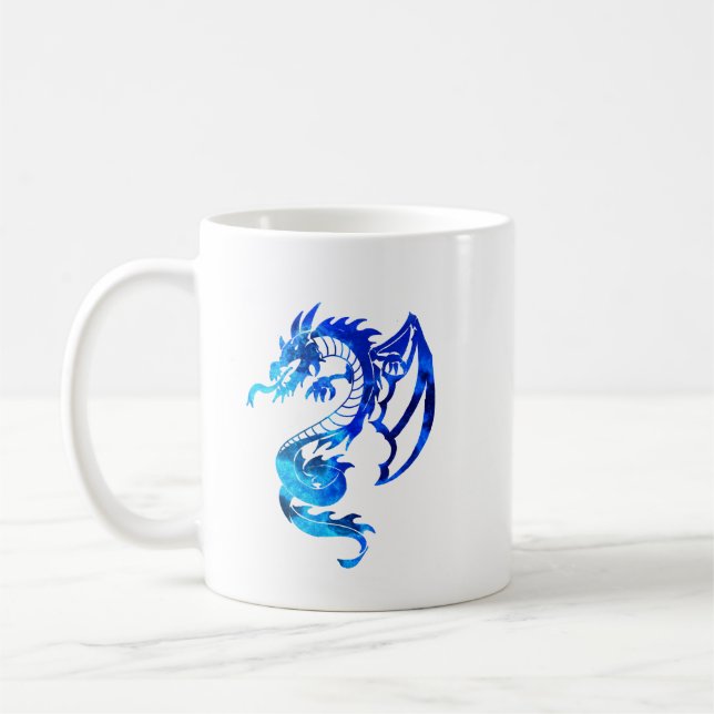 Blue Tribal Tattoo Dragon Coffee Mug (Left)