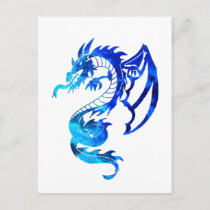 Blue Tribal Tattoo Dragon Postcard