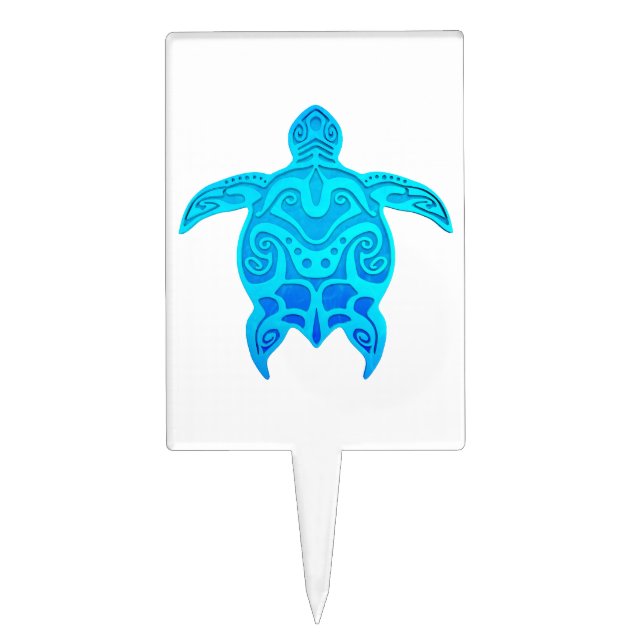 Blue Tribal Turtle Cake Topper (Front)