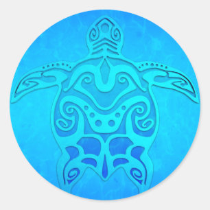 Blue Tribal Turtle Classic Round Sticker