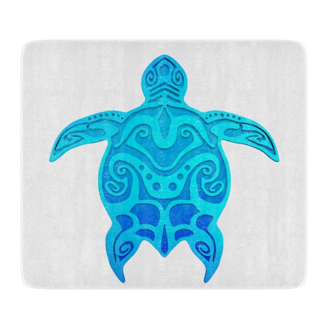 Blue Tribal Turtle Cutting Board (Front)