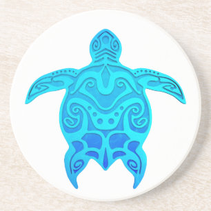 Blue Tribal Turtle Drink Coaster
