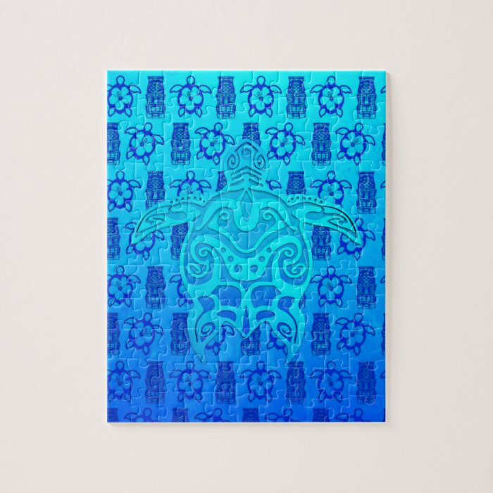 Blue Tribal Turtle Jigsaw Puzzles