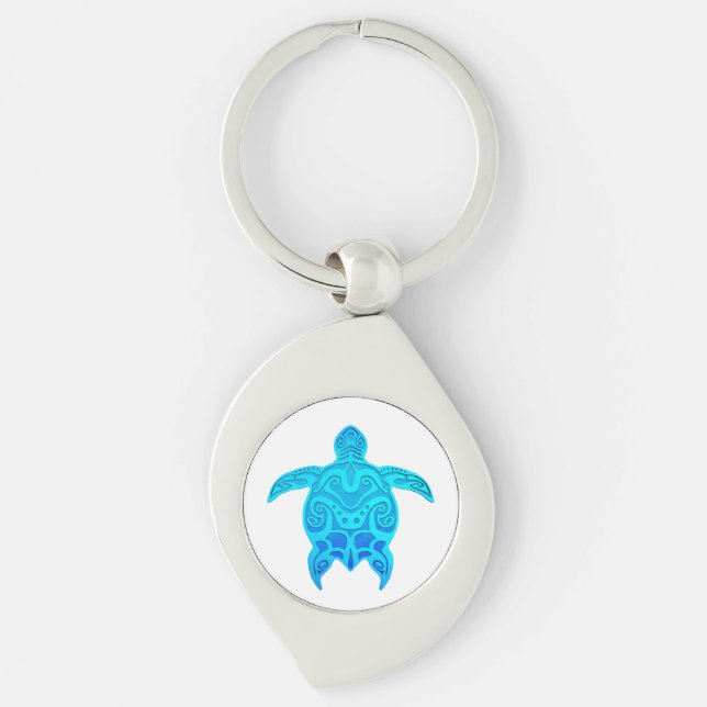 Blue Tribal Turtle Keychain (Front)