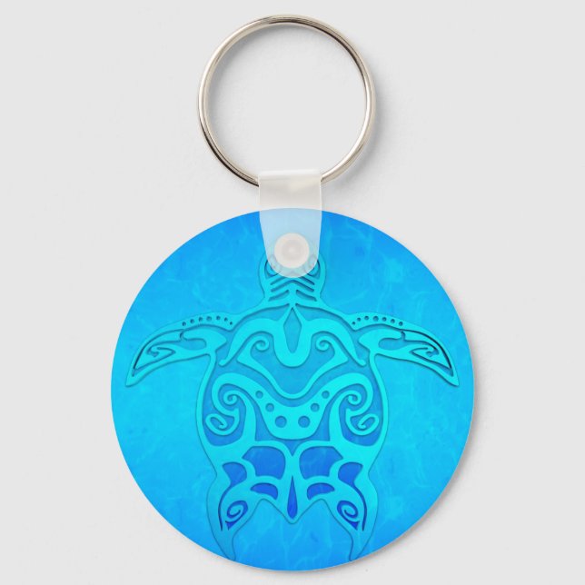 Blue Tribal Turtle Keychain (Front)
