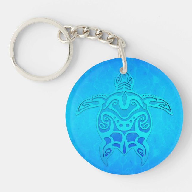 Blue Tribal Turtle Keychain (Front)