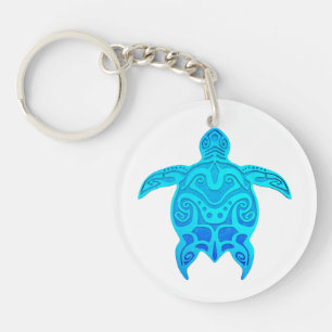 Blue Tribal Turtle Keychain
