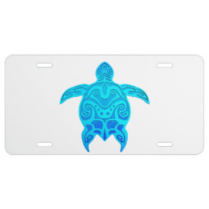 Blue Tribal Turtle License Plate