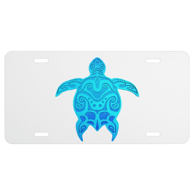 Blue Tribal Turtle License Plate (Front)