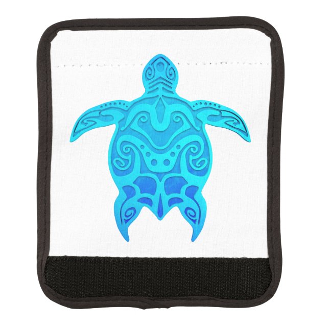 Blue Tribal Turtle Luggage Handle Wrap (Front)