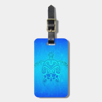 Blue Tribal Turtle Luggage Tag by BailOutIsland at Zazzle