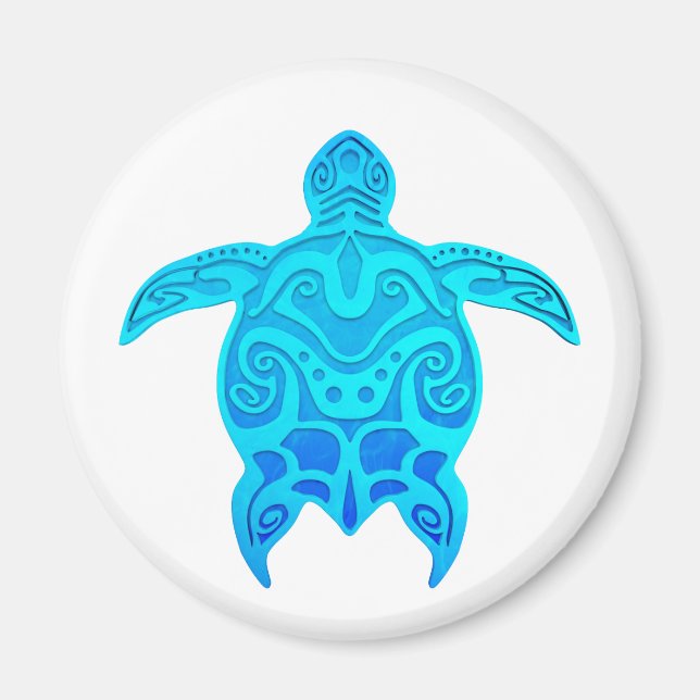 Blue Tribal Turtle Magnet (Front)