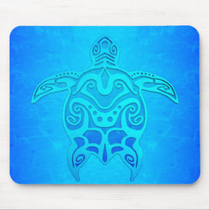 Blue Tribal Turtle Mouse Pad