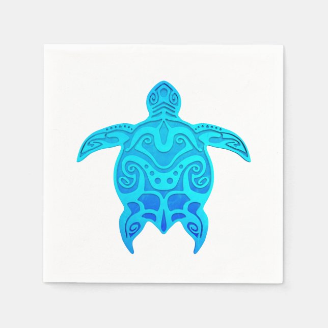 Blue Tribal Turtle Paper Napkins (Front)
