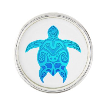 Blue Tribal Turtle Pin by BailOutIsland at Zazzle