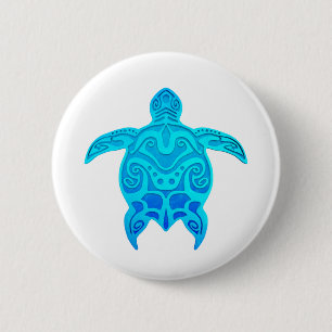 Blue Tribal Turtle Pinback Button