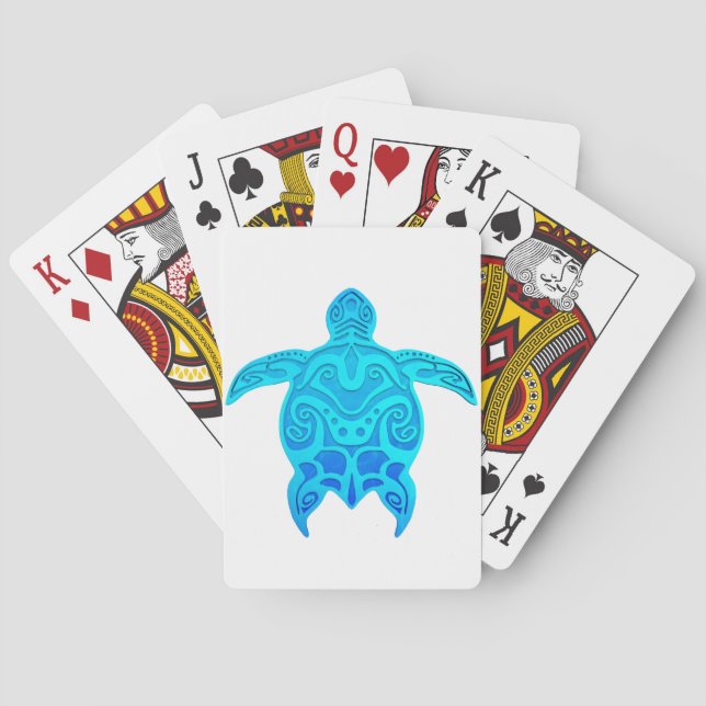 Blue Tribal Turtle Poker Cards (Back)