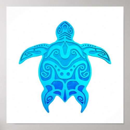 Blue Tribal Turtle Poster
