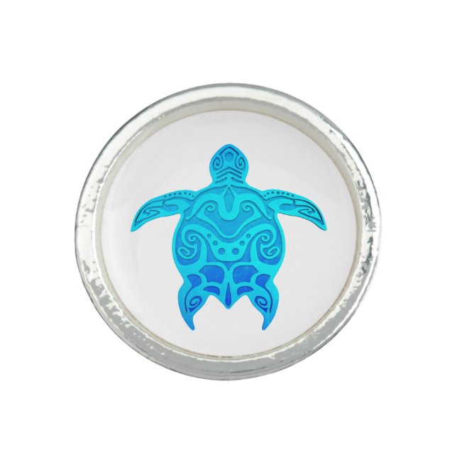 Blue Tribal Turtle Ring (Front)