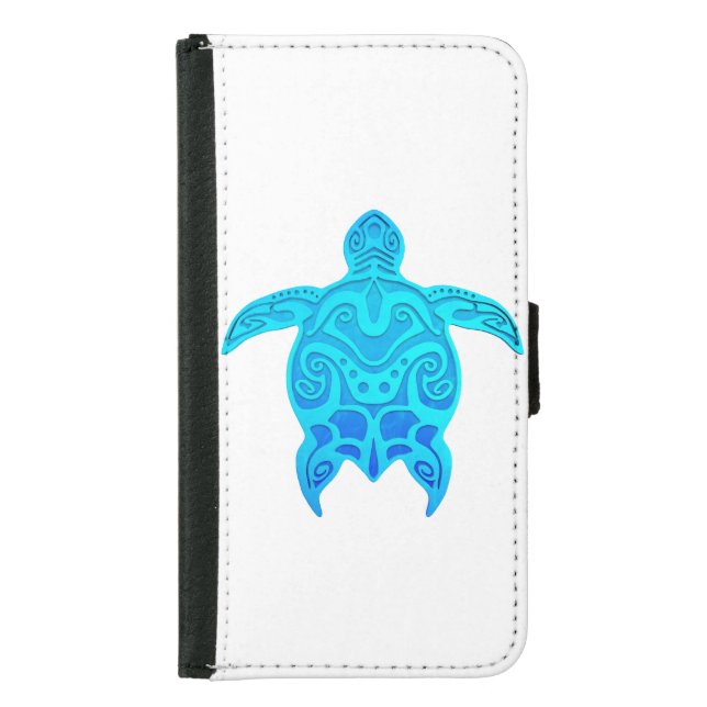 Blue Tribal Turtle Samsung Galaxy Wallet Case (Front)