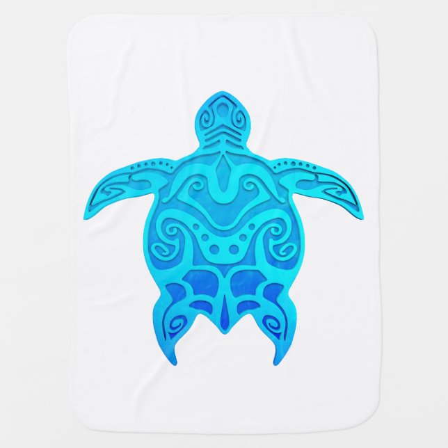 Blue Tribal Turtle Stroller Blanket (Front)