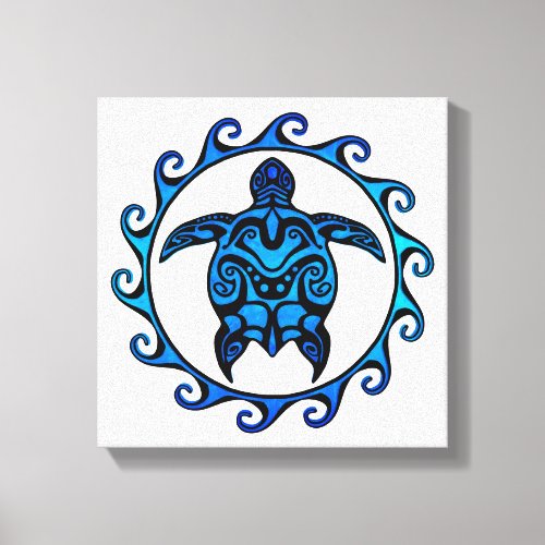 Blue Tribal Turtle Sun Canvas Print