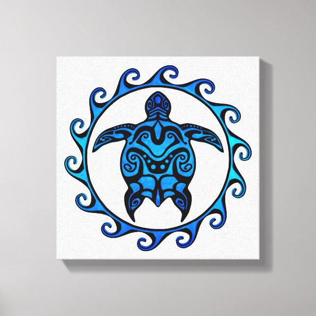 Blue Tribal Turtle Sun Canvas Print (Front)