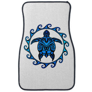 Blue Tribal Turtle Sun Car Mat