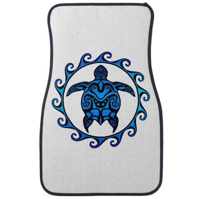 Blue Tribal Turtle Sun Car Mat (Front)