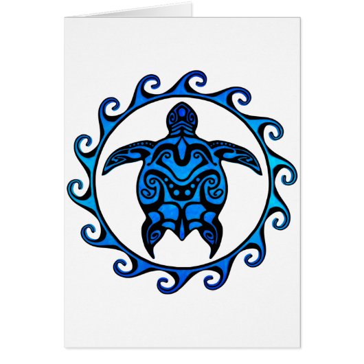 Blue Tribal Turtle Sun Cards (Front)
