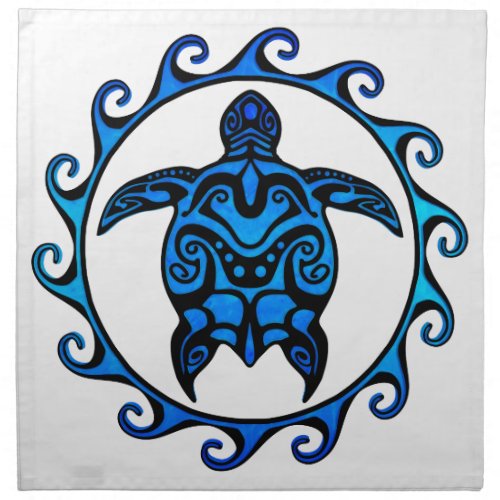 Blue Tribal Turtle Sun Cloth Napkin