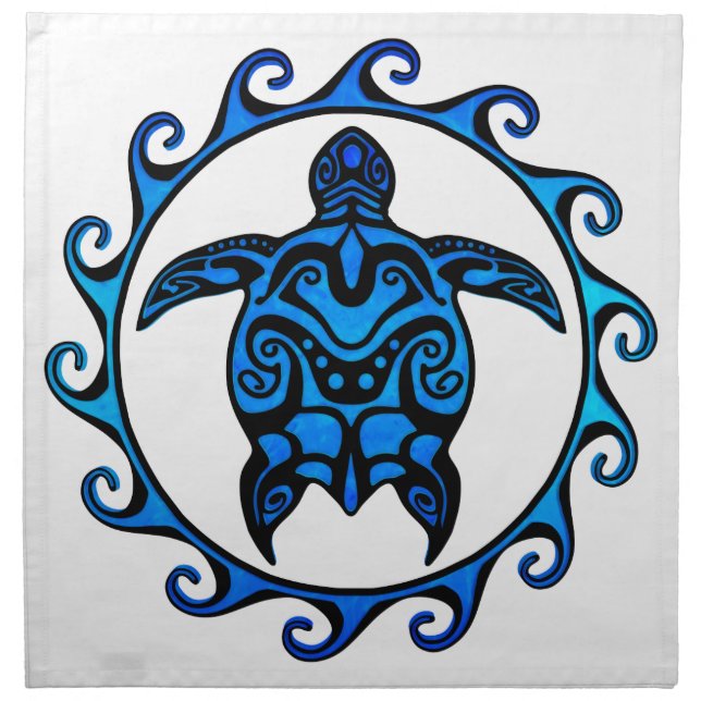 Blue Tribal Turtle Sun Cloth Napkin (Front)