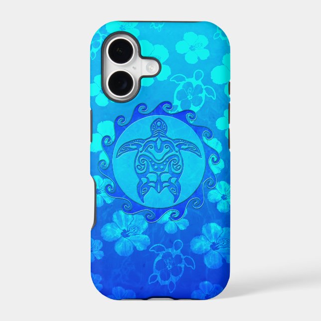Blue Tribal Turtle Sun Iphone Case (Back)