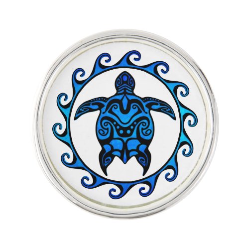 Blue Tribal Turtle Sun Lapel Pin