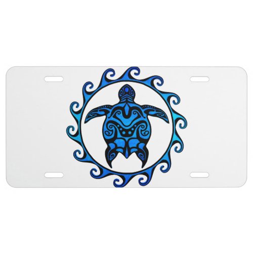 Blue Tribal Turtle Sun License Plate