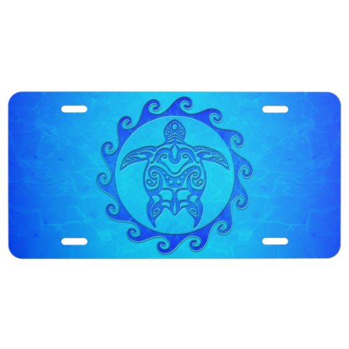 Blue Tribal Turtle Sun License Plate