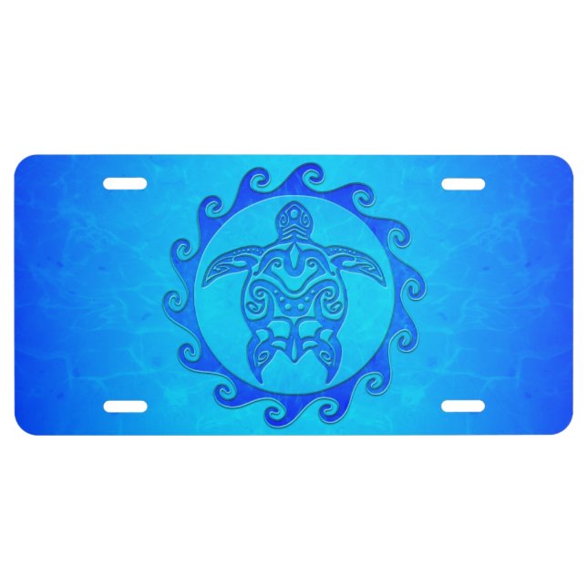 Blue Tribal Turtle Sun License Plate (Front)