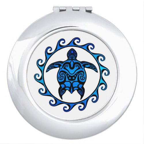 Blue Tribal Turtle Sun Makeup Mirror