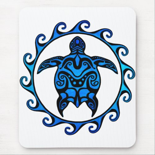 Blue Tribal Turtle Sun Mouse Pad