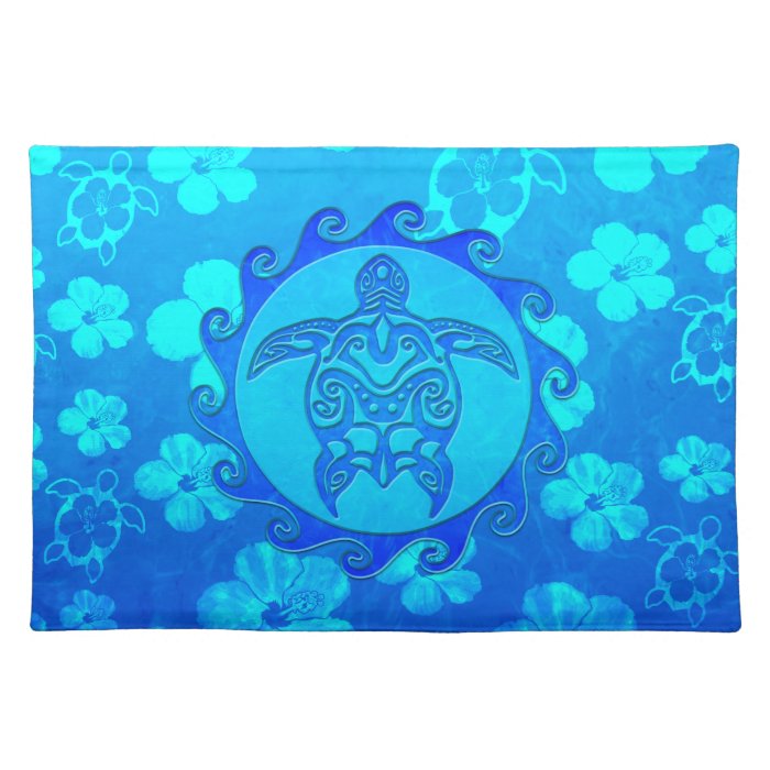 Blue Tribal Turtle Sun Placemat