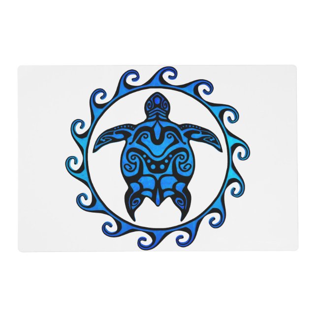 Blue Tribal Turtle Sun Placemat (Front)