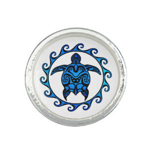 Blue Tribal Turtle Sun Ring
