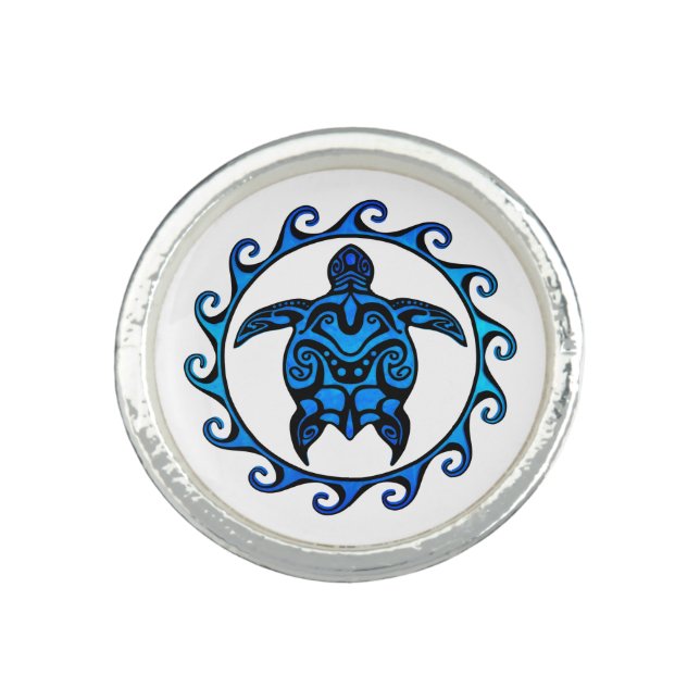 Blue Tribal Turtle Sun Ring (Front)