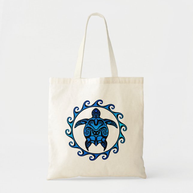 Blue Tribal Turtle Sun Tote Bag (Front)